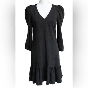 Nation LTD Black Puff Sleeve Dress with Ruffle Hem